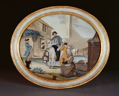 A Reverse Glass Painting Showing a Farewell Scene Outside a Tavern, Qianlong Period by Henry W. Banbury